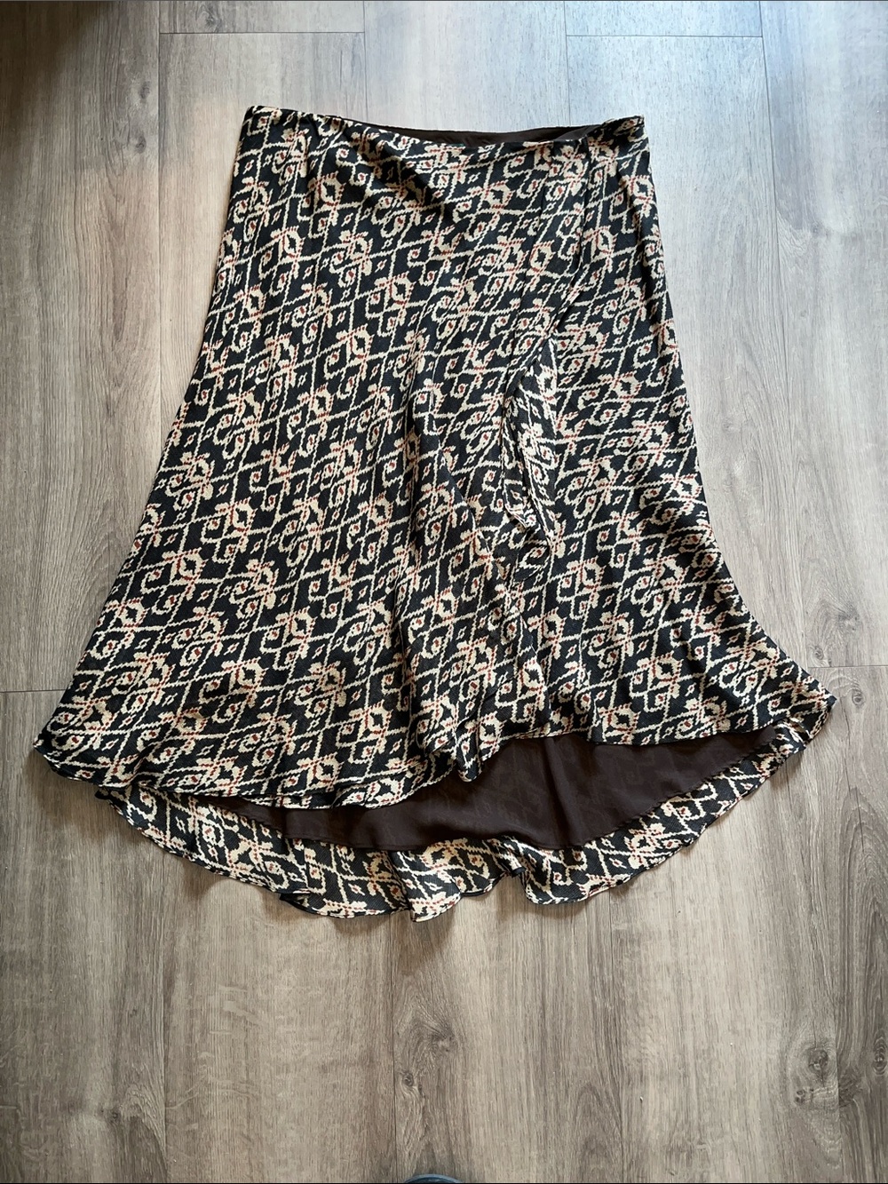 Ralph Lauren Black & Beige Geometric High-Low Skirt